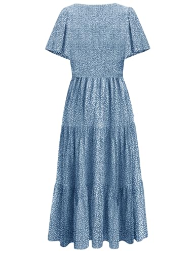 CzzzyL Womens Nursing Dress Summer Floral Print Smocked Maxi with Pockets - color: Leopardblue, size: Medium