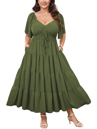 Plus Size Casual Summer Boho Maxi Long Dresses for Curvy Women - color: Green, size: 4X-Large Plus