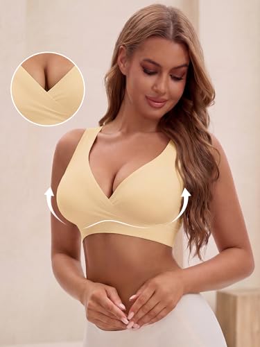 Allegra K Women Nursing Bra Crossover Maternity Pullover Sleep Bralette - color: Beige, size: X-Large