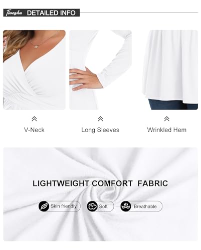 TIANZHU Women's Plus Size V Neck Long Sleeve Lightweight Tunics Tops - color: White, size: 4X-Large