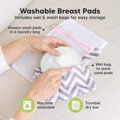 Organic Nursing Pads, 14 Washable Breast Pads,Wash Bag (Soft White, M 4.6") - color: Soft White, size: 14pk, M 4.6"