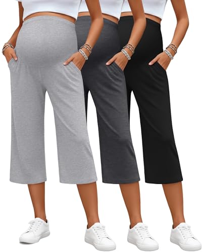 3 Pack Women's Maternity Capris - color: Black, Dark Gray, Light Gray, size: Small