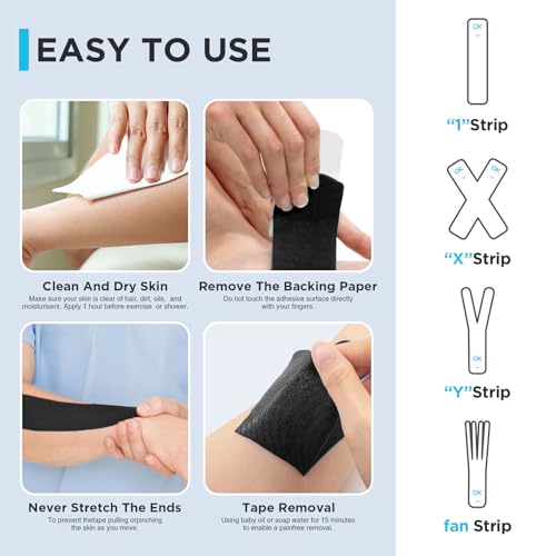 OK TAPE Kinesiology Tape 150 PCS Precut Elastic Strips Bulk 2inx10in/PCS - color: Black, size: 150 PCS