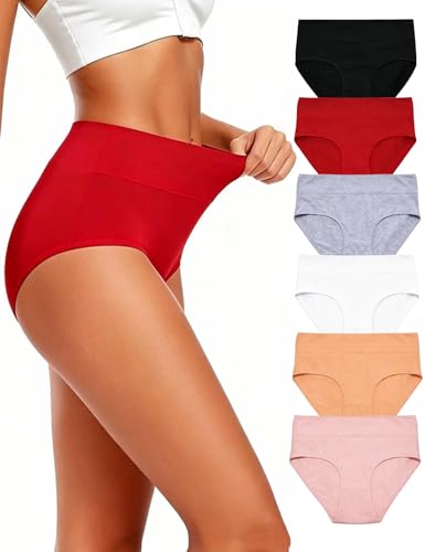 Cotton Underwear for Women High Waisted Full Coverage Briefs Multi-Pack - color: Hw-multi-o-6 Pack, size: X-Large
