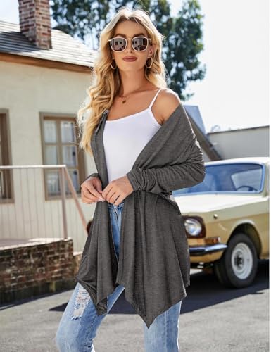 Uvog Womens Lightweight Cardigan Long Sleeve Open Front Sweaters Duster - color: Dark Grey, size: 3X-Large