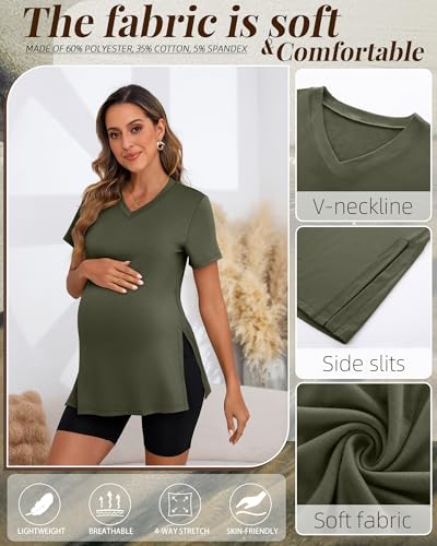 Ficerd 3 Pack Women's Maternity Shirts - color: Black, Coffee, Army Green, size: Medium