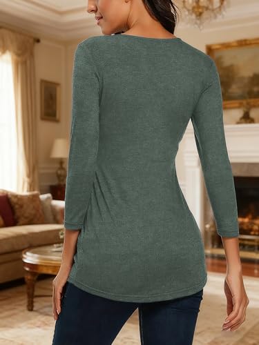Glampunch Maternity Tops, Front Pleat Peplum Tunic Top Pregnancy Shirts - color: B2 Hunter Green, size: Medium