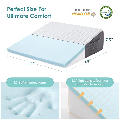 Cozymaker 7.5-inch Bed Wedge Pillow for Sleeping Back Support Pain Relief - size: Triangle Wedge 24*24*7.5 inch