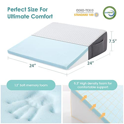 Cozymaker 7.5-inch Bed Wedge Pillow for Sleeping Back Support Pain Relief - size: Triangle Wedge 24*24*7.5 inch