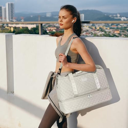 55L Travel Duffle Bag for Women, Large Overnight Weekend Bag, White - color: white