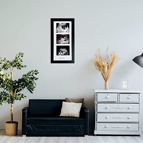 Pine Wood Triple Ultrasound Frame, 3 Sonogram Photos, Black - color: Black