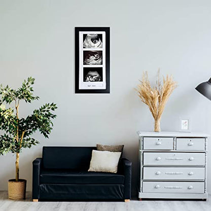 Pine Wood Triple Ultrasound Frame, 3 Sonogram Photos, Black - color: Black
