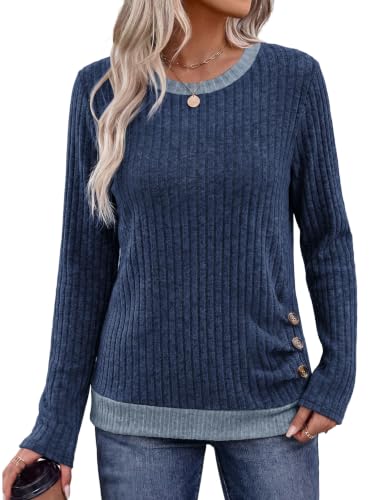 Sampeel Long Sleeve Shirts for Women Lightweight Sweaters Fall Tops - color: Blue, size: X-Large