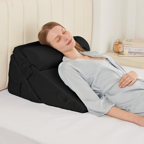 Sasttie Adjustable Wedge Pillow Set for After Surgery, Black - color: Black, size: Adjustable 9&12 Inch + 1 Head Pillow