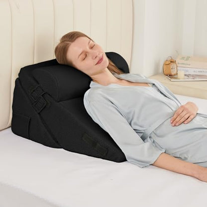 Sasttie Adjustable Wedge Pillow Set for After Surgery, Black - color: Black, size: Adjustable 9&12 Inch + 1 Head Pillow