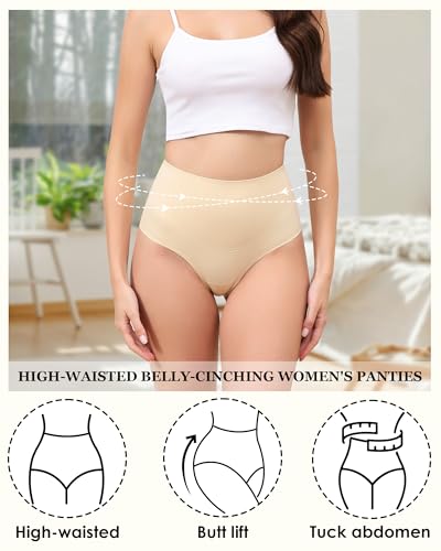 LEVAO 4-Pack Women Tummy Control Thong High Waist Seamless Underwear S-XXL - color: Black*2,nude*2, size: XX-Large