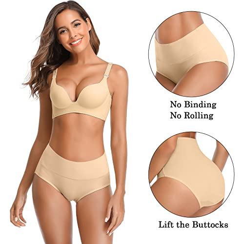Womens Cotton Underwear High Waisted Full Coverage Briefs Ladies Panties - color: Light, 5-pack, size: 5X-Large