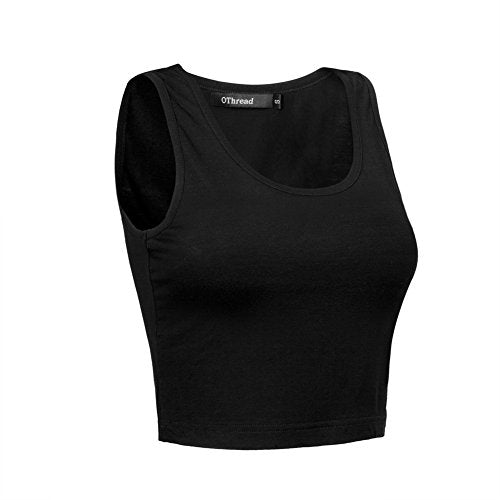 OThread & Co. Women's Basic Crop Tops Stretchy Casual Scoop Neck Sleeveless Crop Tank Top - color: Black, size: Medium
