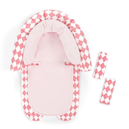 GFU Baby Car Seat Head Support for Newborn, 2 in 1 Infant Car Seat Head Body Support with Strap Pads, Soft Stroller Cushion Pillow Insert for Girls, Fits for Stroller, Swing, Pink Diamond - color: Rhombic Pink