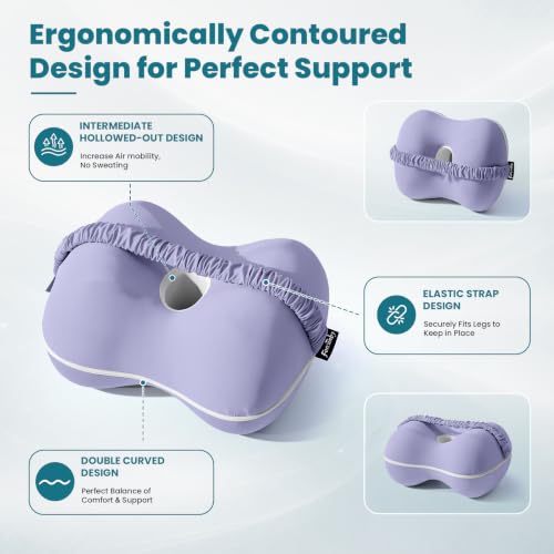Knee Pillow for Side Sleepers - Smooth Spine Alignment Pillow, Memory Foam Knee Pillows for Back Hip Pain, Spine Aligning, Sciatica, Surgery Recovery, Pregnancy - color: Purple-regular
