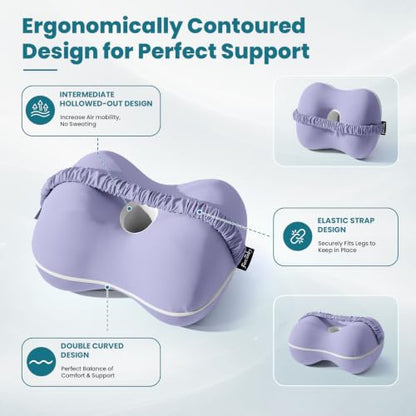 Knee Pillow for Side Sleepers - Smooth Spine Alignment Pillow, Memory Foam Knee Pillows for Back Hip Pain, Spine Aligning, Sciatica, Surgery Recovery, Pregnancy - color: Purple-regular