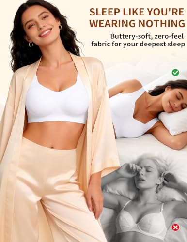Wireless Pullover Sleep Bras for Women Seamless No Underwire T Shirt Bra - color: White, size: Medium