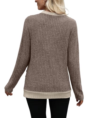 Sampeel Long Sleeve Shirts for Women Lightweight Sweaters Fall Tops - color: Brown, size: 2X