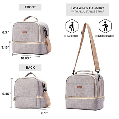 Breast Pump Bag Cooler Compartment Moistureproof Bag Double Layer for Mother Breast Milk Pump Lunch Bag Outdoor Working (Grey) - color: Grey