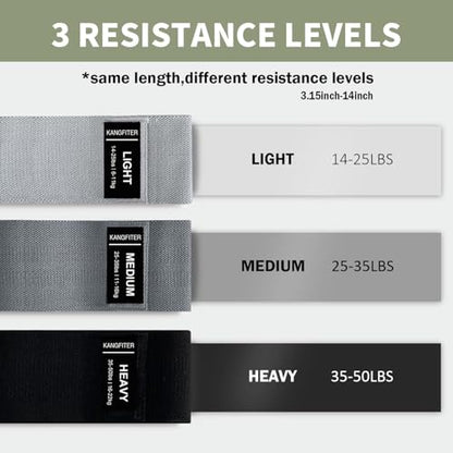 KANGFITER Non-Slip Fabric Resistance Bands for Working Out 3 Levels - color: Grey 3 PCS