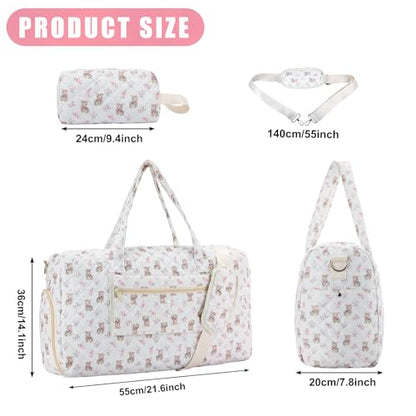 Bunny Quilted Duffle Bag with Shoe Compartment and Toiletry Pouch - color: Bunny