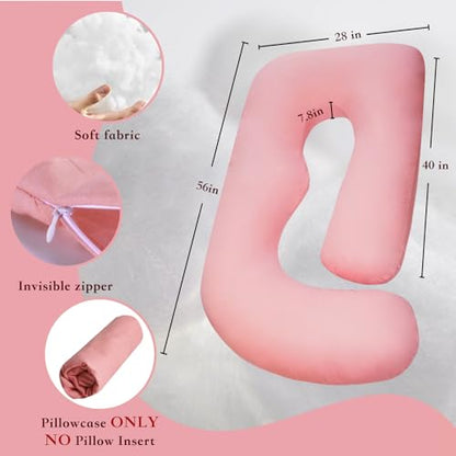 Pregnancy Pillow Cover (ONLY Pillowcase) - G Shaped Pillow Case - Maternity Body Pillow Cover - Removable Soft Cotton Cover (Pink) - color: Pink