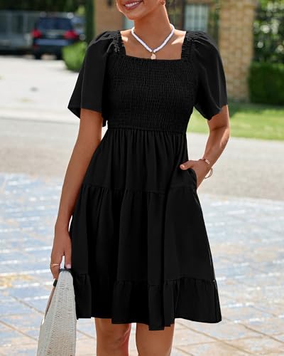 BTFBM Women's Summer Smocked Mini Dress 2026 - color: Black, size: Small
