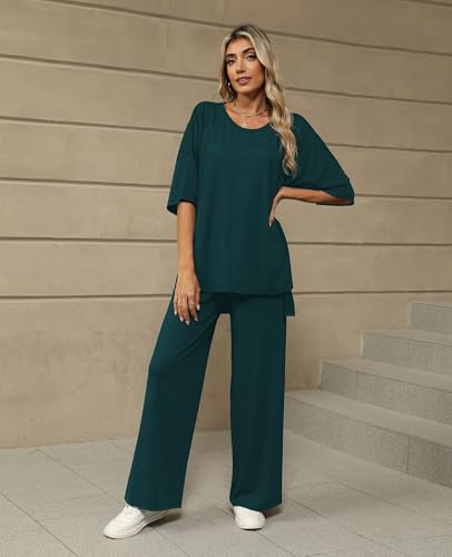 KevaMolly 2 Piece Lounge Set for Women Comfy Pajamas Set - color: Peacock Blue, size: Medium