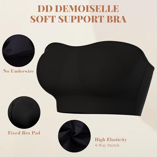 Summer Wireless Bandeau Bra, Strapless Bras for Women - color: Black-next-gen Non-removable Padding, size: 3X-Large