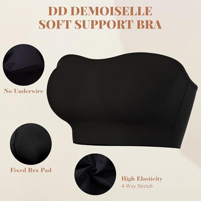 Summer Wireless Bandeau Bra, Strapless Bras for Women - color: Black-next-gen Non-removable Padding, size: Medium