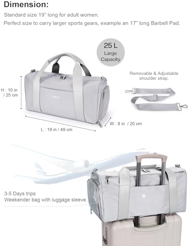 19" Grey Personal Gym Bag for Women,with Shoe Compartment & Wet Pocket - color: Grey, size: 19" Medium Size