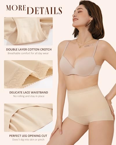 FINETOO Womens Tummy Control Shapewear Underwear High Waisted Seamless Panties Girdle Full Coverage Postpartum Briefs - color: Beige, size: Small