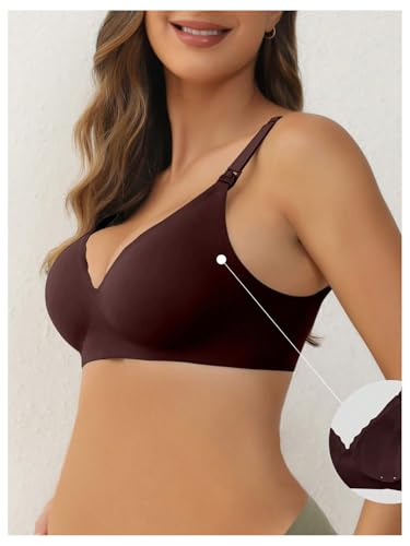 OYOANGLE Women's Maternity Nursing Bra Wireless Push Up Breastfeeding Bras - color: Brown, size: Large