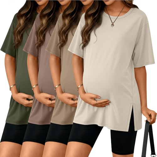 Riyiper 4 Pack Women's Short Sleeve Maternity T Shirts - color: Army Green, Coffee, Khaki, Cream, size: Small