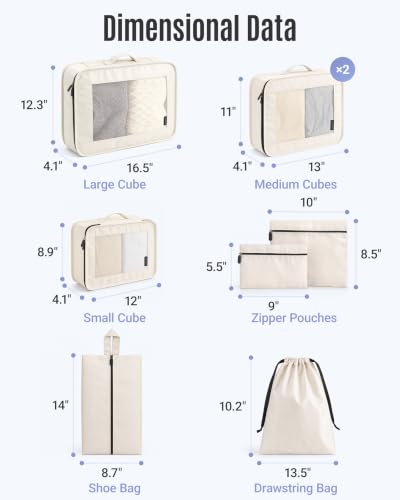 LIGHT FLIGHT 8 Set Packing Cubes for Travel, Cruise Ship Travel Essentials - color: Latte Brown