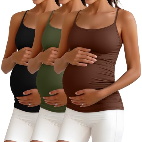 Ficerd 3 Pack Women's Maternity Tank Tops - color: Coffee, Army Green, Black, size: Small