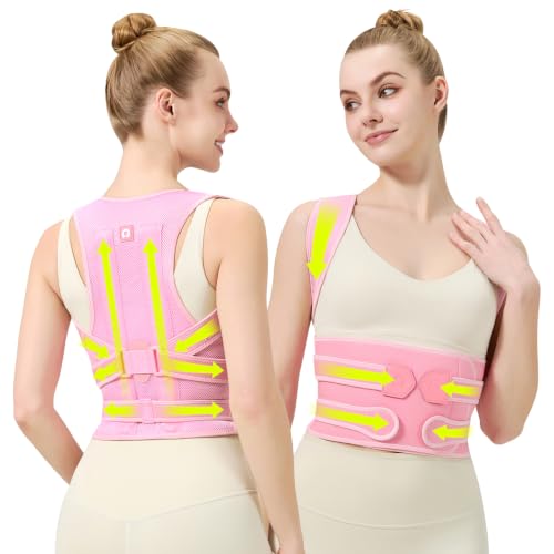 AOFIT Back Brace Posture Corrector for Women, Upgraded Upper Back Support - color: PINK, size: Large