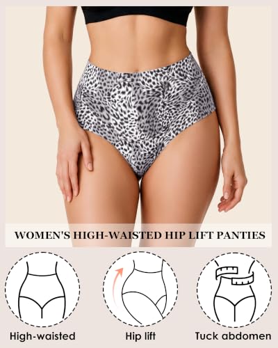 LEVAO 4-Pack Women Tummy Control Thong High Waist Seamless Underwear S-XXL - color: Coffee, Nude, Ink-wash Leopard Print, Brown Leopard Print, size: Small