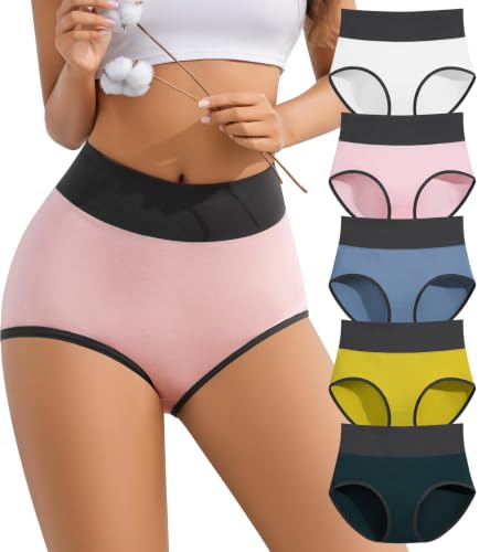 Womens Cotton Underwear High Waisted Full Coverage Panties Postpartum Brief - color: Yellow,dark Green,white,blue,pink, size: X-Large