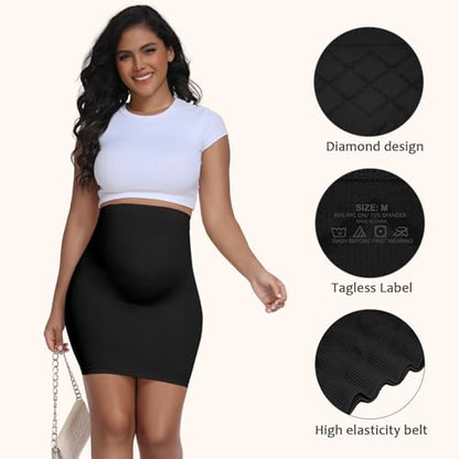Women's Maternity Pencil Skirt Over Belly, High Waisted Solid Stretchy Pregnancy Shapewear Dress Bump Support 2-Pack - color: Black, size: Large