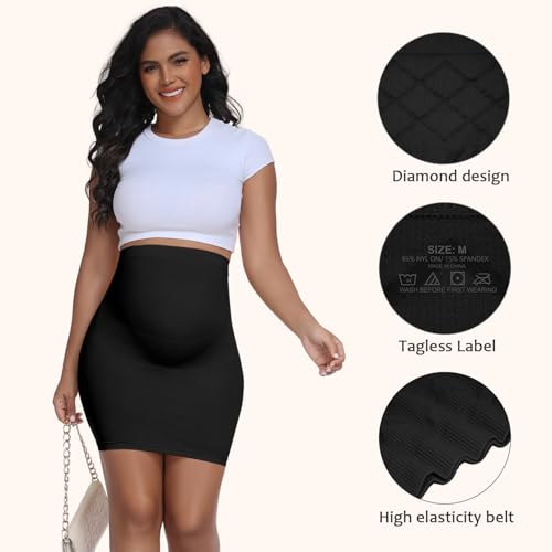 Women's Maternity Pencil Skirt Over Belly, High Waisted Solid Stretchy Pregnancy Shapewear Dress Bump Support 2-Pack - color: Black, size: Medium