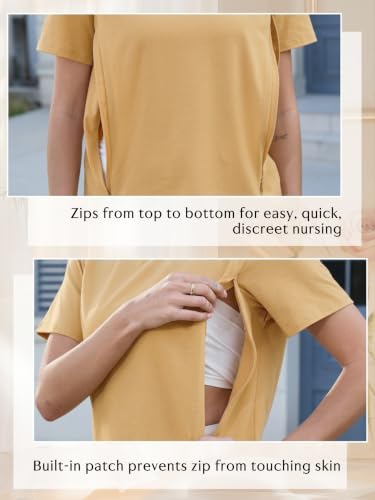 Ecavus 3 Pack Nursing Shirts for Breastfeeding, Hidden Zippers Nursing Tops - color: Black/Heather Green/Yellow, size: Medium