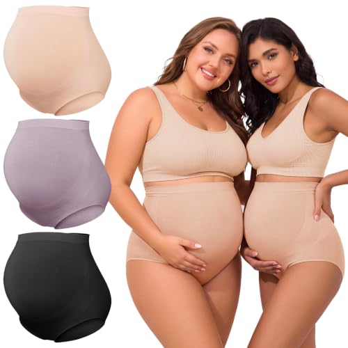 Summer Mae Maternity Underwear 76% Rayon Made from Bamboo Soft Breathable - color: Black,skin,purple-3 Pc, size: Medium