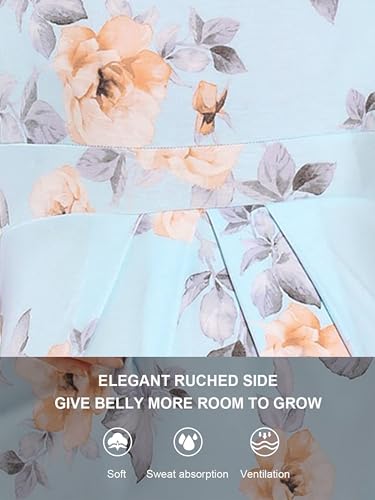 Glampunch Maternity Tops, Front Pleat Peplum Tunic Top Pregnancy Shirts - color: A7 Flower80, size: Small