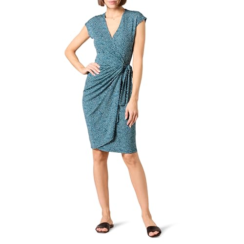 Amazon Essentials Women's Classic Cap Sleeve Wrap Dress with V Neck, Pleated Waist (Available in Plus Size) - color: Blue, Dots, size: Small